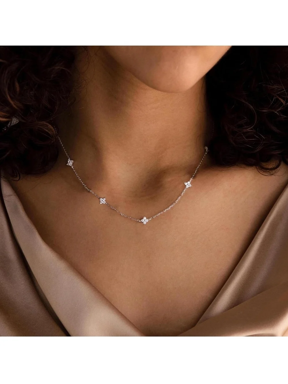 Delicate Silver Starlet Necklace - White CZ Accents